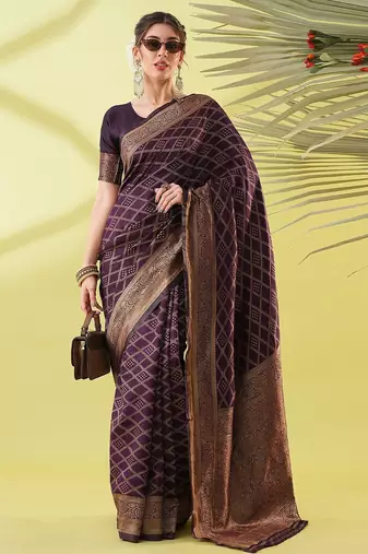 Magenta pure silk woven zari work saree with blouse