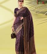 Magenta pure silk woven zari work saree with blouse