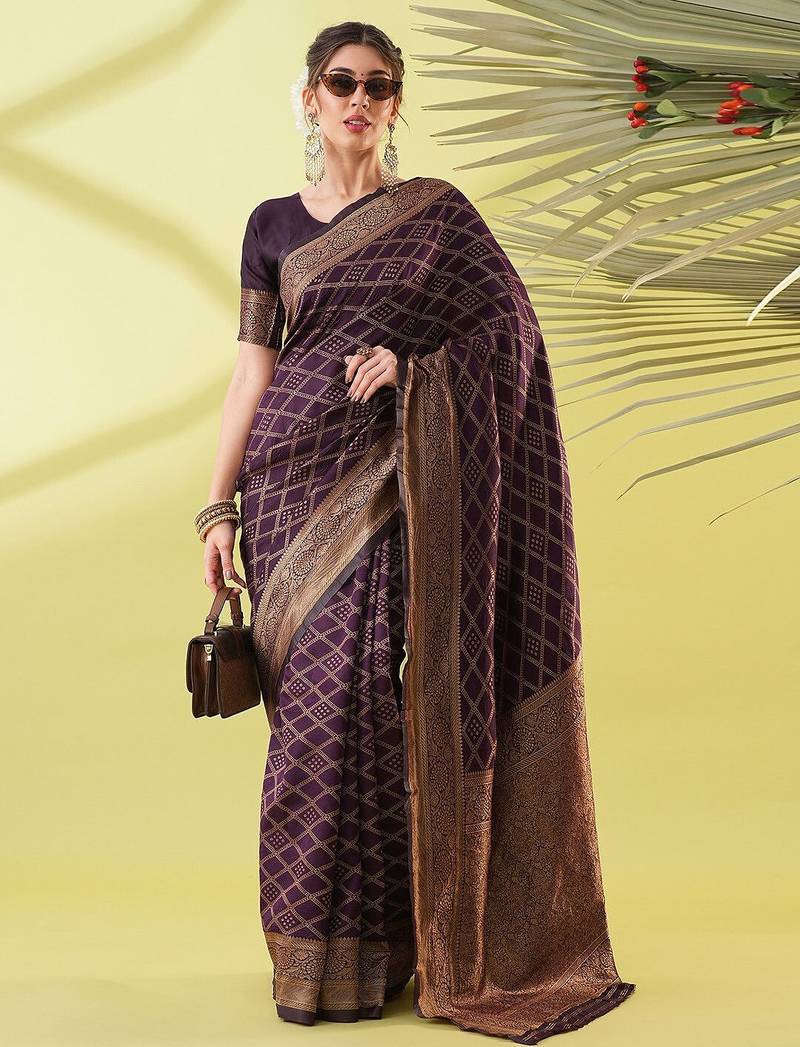 Magenta pure silk woven zari work saree with blouse