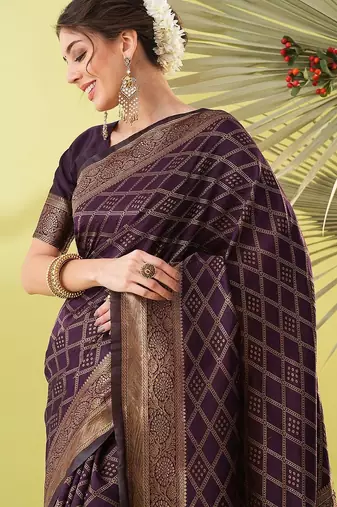 Magenta pure silk woven zari work saree with blouse