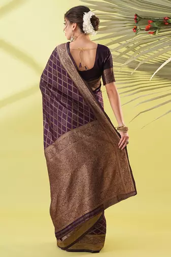 Magenta pure silk woven zari work saree with blouse