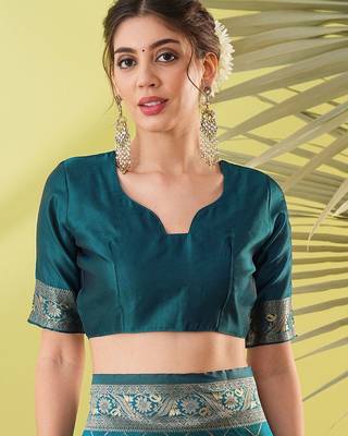 Light blue pure silk woven zari work saree with blouse 4