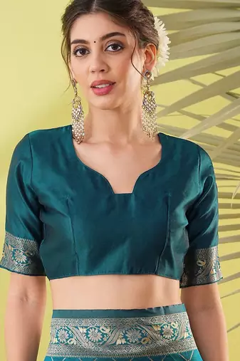 Light blue pure silk woven zari work saree with blouse