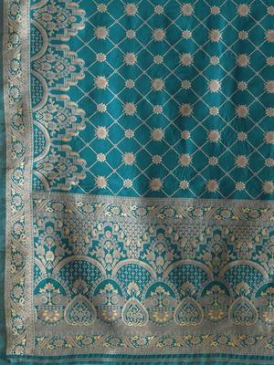 Light blue pure silk woven zari work saree with blouse 5
