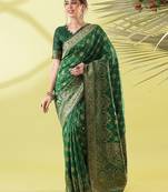 Green pure silk woven zari work saree with blouse