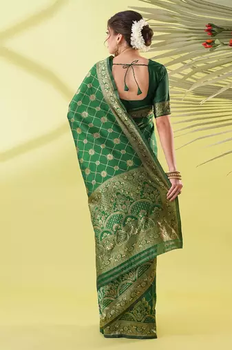 Green pure silk woven zari work saree with blouse