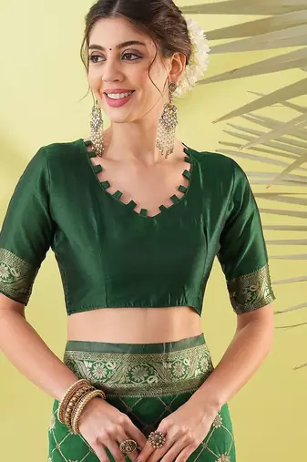 Green pure silk woven zari work saree with blouse