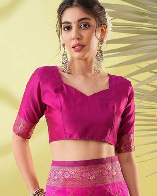 Pink pure silk woven zari work saree with blouse 5