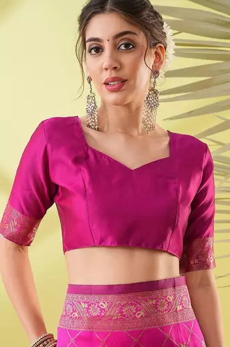 Pink pure silk woven zari work saree with blouse