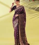 Magenta pure silk woven zari work saree with blouse