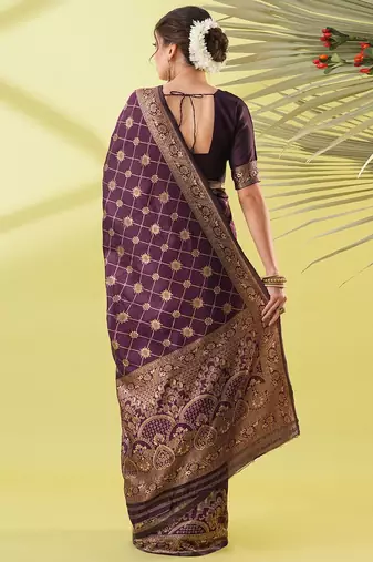 Magenta pure silk woven zari work saree with blouse