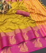 Gold blended cotton woven zari work saree with blouse
