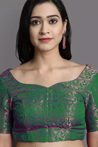 Light green blended cotton woven zari work saree with blouse