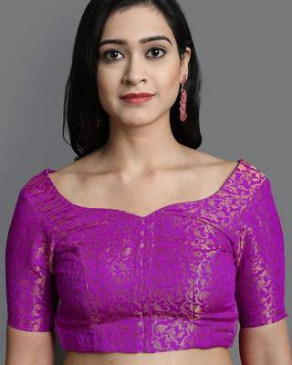 Pink blended cotton woven zari work saree with blouse 2