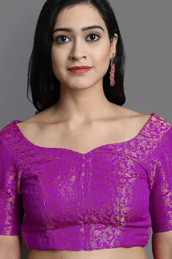Pink blended cotton woven zari work saree with blouse