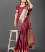 Red pure silk woven zari work saree with blouse