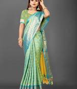Yellow pure silk woven zari work saree with blouse