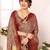 Beige blended cotton woven zari work saree with blouse