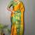 Gold green blended cotton woven zari work saree with blouse