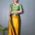 Gold green blended cotton woven zari work saree with blouse