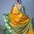 Gold green blended cotton woven zari work saree with blouse
