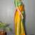 Gold green blended cotton woven zari work saree with blouse