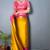 Gold pink blended cotton woven zari work saree with blouse