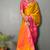 Gold pink blended cotton woven zari work saree with blouse
