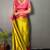 Light green pink blended cotton woven zari work saree with blouse