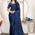 Dark blue satin woven zari work saree with blouse
