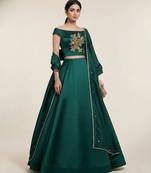 green embroidered satin lehenga set