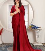 Maroon satin woven zari work saree with blouse