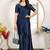Dark blue satin woven zari work saree with blouse