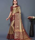 Beige jacquard woven zari work saree with blouse