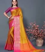 Gold jacquard woven zari work saree with blouse