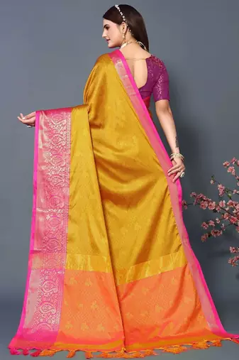 Gold jacquard woven zari work saree with blouse