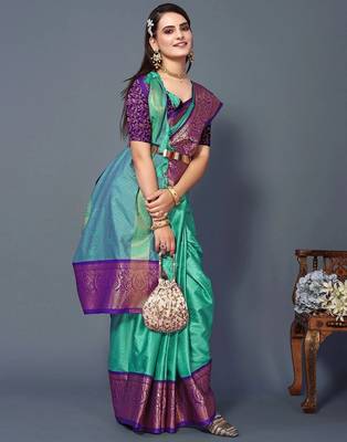 Purple jacquard woven zari work saree with blouse 1
