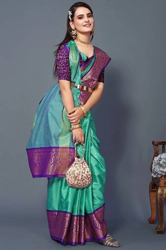 Purple jacquard woven zari work saree with blouse