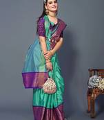 Purple jacquard woven zari work saree with blouse