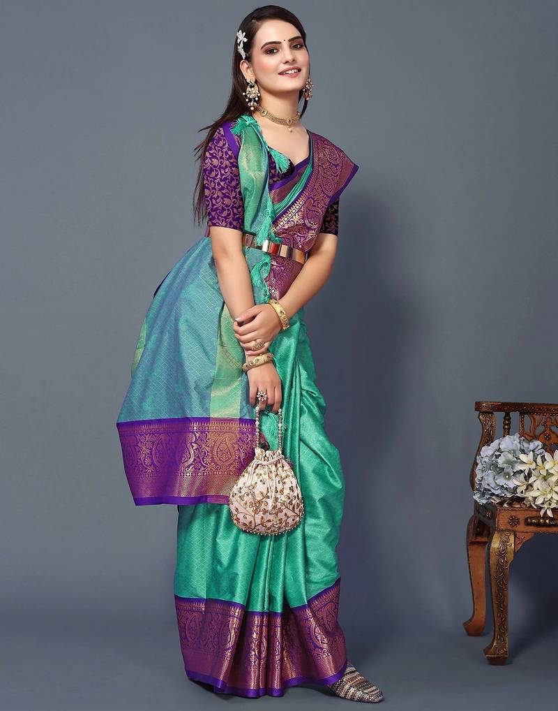 Purple jacquard woven zari work saree with blouse
