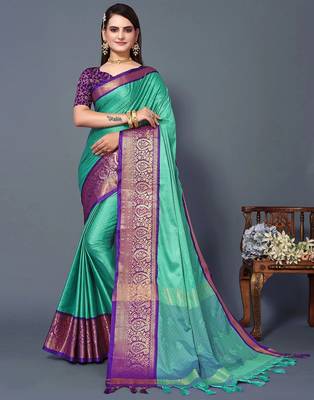Purple jacquard woven zari work saree with blouse 2