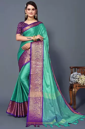 Purple jacquard woven zari work saree with blouse