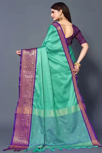 Purple jacquard woven zari work saree with blouse