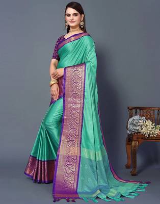 Purple jacquard woven zari work saree with blouse 4