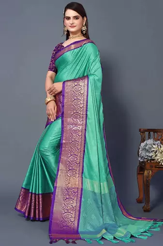 Purple jacquard woven zari work saree with blouse