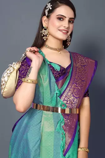Purple jacquard woven zari work saree with blouse