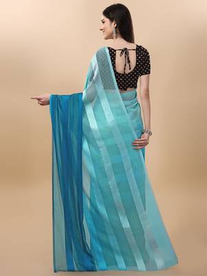Light blue satin embroidered zari work saree with blouse 2