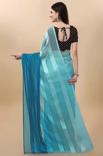 Light blue satin embroidered zari work saree with blouse