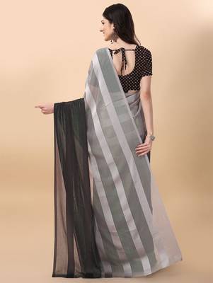 Grey satin embroidered zari work saree with blouse 2