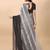 Grey satin embroidered zari work saree with blouse